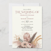 Boho Pampas Grass Terracotta Foto Wedding Einladung (Vorderseite)