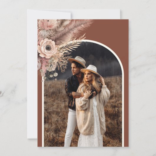 Boho Pampas Grass Terracotta Foto Wedding Einladung (Rückseite)
