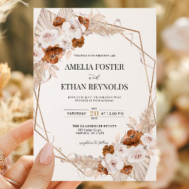 Boho Pampas Grass Terracotta Orange Floral Wedding Einladung