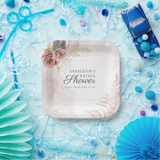 Boho Pampas Grass Terracotta Script Brautparty Pappteller (Party)