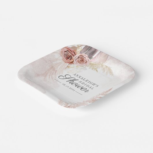 Boho Pampas Grass Terracotta Script Brautparty Pappteller (Gewinkelt)