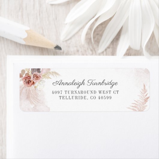 Boho Pampas Grass Terracotta Script Return Address (Insitu)