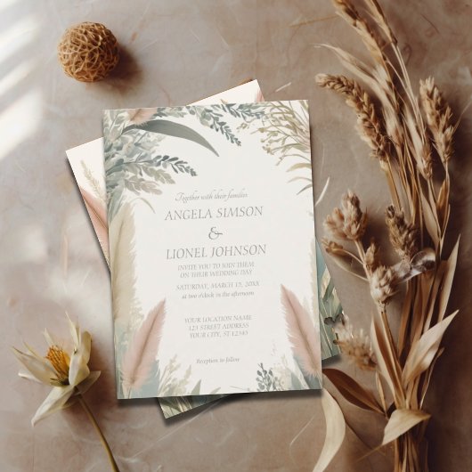 Boho Pampas Grass Terracotta Wedding Einladung