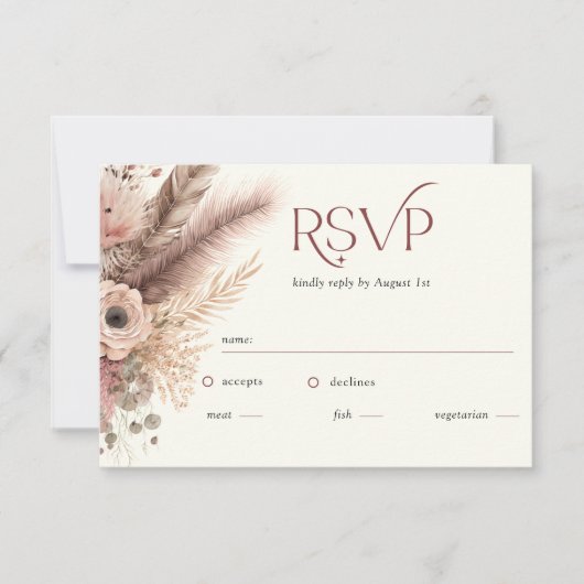 Boho Pampas Grass Terracotta Wedding RSVP Card Karte (Vorderseite)