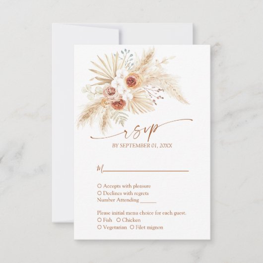 Boho Pampas Grass Terracotta Wedding RSVP Karte (Vorderseite)