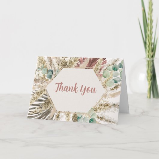 Boho Pampas Grass Thank You Card | Neutral Dried Dankeskarte (Vorderseite)