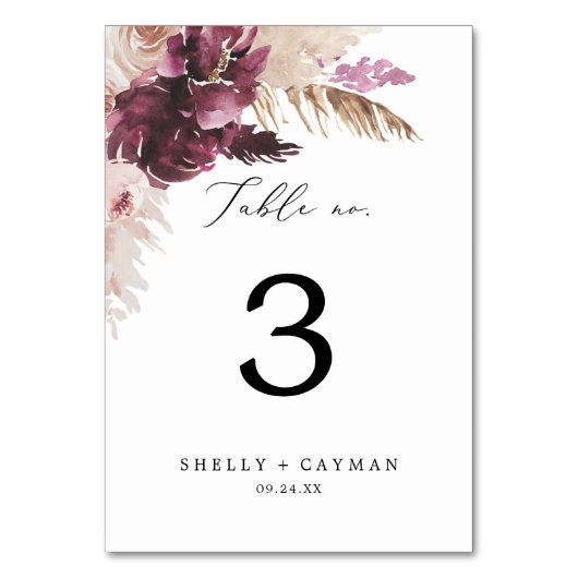 Boho Pampas Grass Tischnummer (Rückseite)