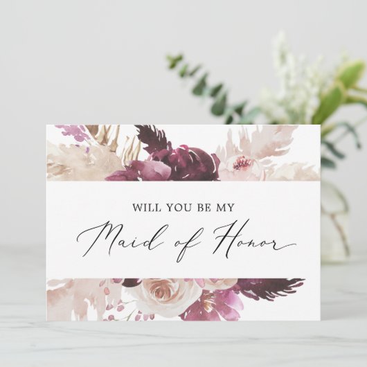 Boho Pampas Grass Trauzeugin Vorschlag Card Einladung (Stehend Vorderseite)