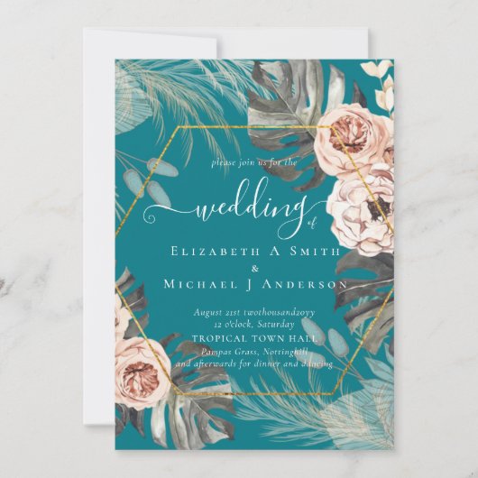 BOHO PAMPAS GRASS TROPICAL Wedding Einladung (Vorderseite)