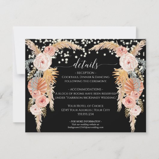 Boho Pampas Grass Twinkle Lichter Hochzeiten Detai Einladung (Vorderseite)