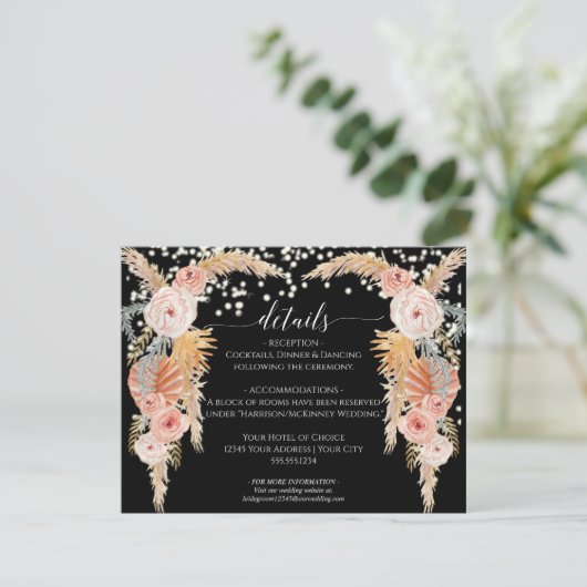 Boho Pampas Grass Twinkle Lichter Hochzeiten Detai Einladung (Stehend Vorderseite)