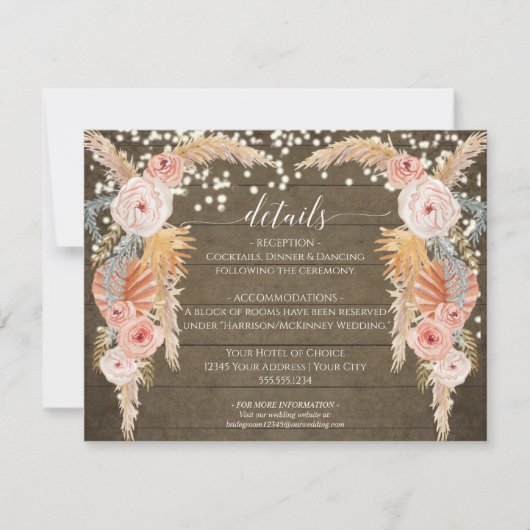 Boho Pampas Grass Twinkle Lights Rustikale Details Einladung (Vorderseite)