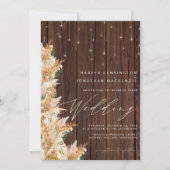 Boho Pampas Grass Twinkle Lights Wood Wedding Einladung (Vorderseite)