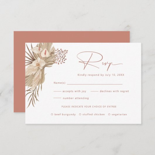 Boho Pampas Grass UAWG Reply Card Begleitkarte (Vorne/Hinten)