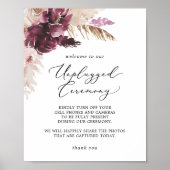Boho Pampas Grass Unplugged Zeremony Sign Poster (Vorne)