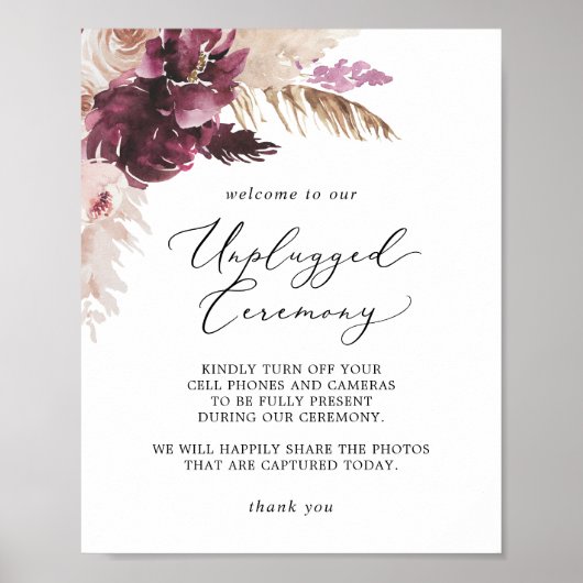 Boho Pampas Grass Unplugged Zeremony Sign Poster (Vorne)