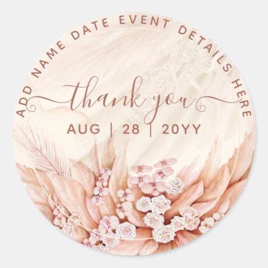 Boho Pampas Grass Vielen Dank für die Unterstützun Runder Aufkleber (Vorderseite)