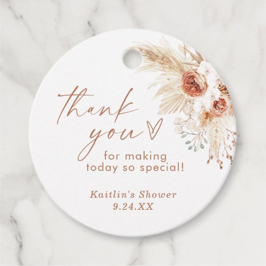 Boho Pampas Grass Vielen Dank für Ihre Unterstützu Geschenkanhänger (Vorderseite)