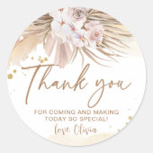 Boho Pampas Grass Vielen Dank Runder Aufkleber (Vorderseite)