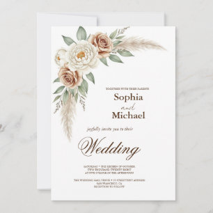 Boho Pampas Grass Watercolor Floral Wedding Invita Einladung