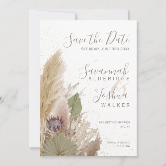 BOHO PAMPAS GRASS WATERCOLOR SAVE THE DATE EINLADUNG (Vorderseite)