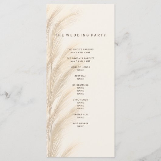 Boho pampas grass watercolor wedding program programm (Rückseite)