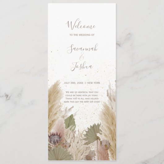 BOHO PAMPAS GRASS WATERCOLOR WEDDING PROGRAMM (Vorderseite)
