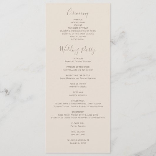 BOHO PAMPAS GRASS WATERCOLOR WEDDING PROGRAMM (Rückseite)