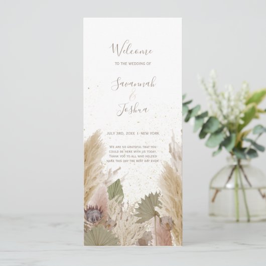 BOHO PAMPAS GRASS WATERCOLOR WEDDING PROGRAMM (Stehend Vorderseite)