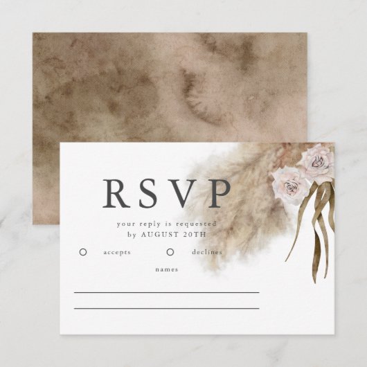 Boho Pampas Grass Watercolor Wedding RSVP Karte (Vorne/Hinten)