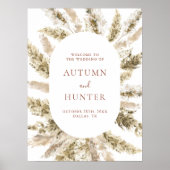 Boho Pampas Grass Wedding Begrüßungszeichen Poster (Vorne)