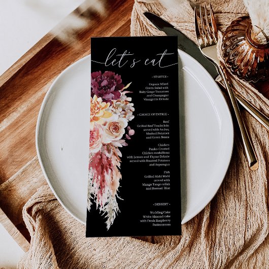 Boho Pampas Grass Wedding Brautparty Menu Menükarte