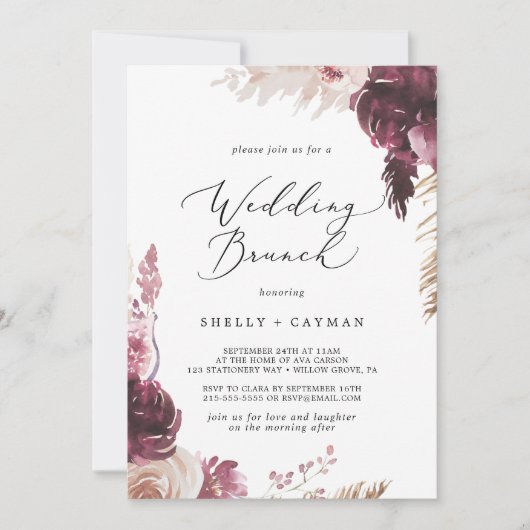 Boho Pampas Grass Wedding Brunch Einladung (Vorderseite)