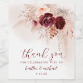 Boho Pampas Grass Wedding Burgundy Rose Wine Labe Weinetikett (Einzelnes Label)