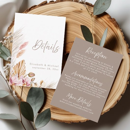 Boho Pampas Grass Wedding Details Card Einladung
