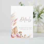 Boho Pampas Grass Wedding Details Card Einladung (Stehend Vorderseite)