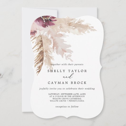 Boho Pampas Grass Wedding Einladung (Vorderseite)