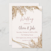 Boho Pampas Grass Wedding Einladung - Beige/Blush (Vorne/Hinten)