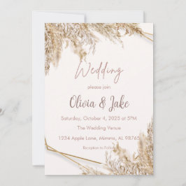 Boho Pampas Grass Wedding Einladung - Beige/Blush