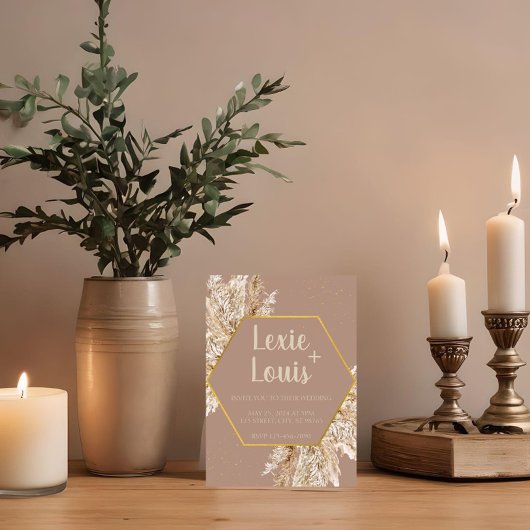 Boho Pampas Grass Wedding Einladung - Beige/Blush