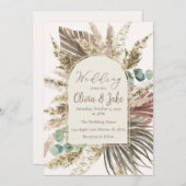 Boho Pampas Grass Wedding Einladung — Seite Grün (Vorne/Hinten)