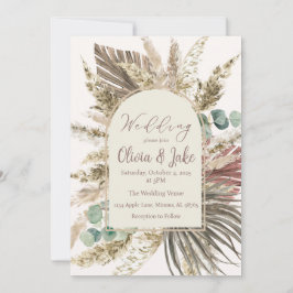 Boho Pampas Grass Wedding Einladung — Seite Grün
