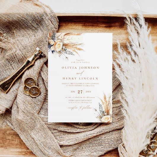 Boho Pampas Grass Wedding Floral Einladung