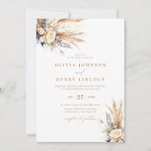Boho Pampas Grass Wedding Floral QR Code Einladung (Vorderseite)