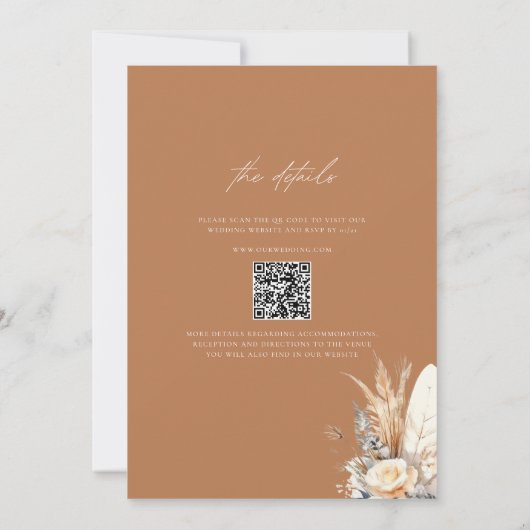 Boho Pampas Grass Wedding Floral QR Code Einladung (Rückseite)