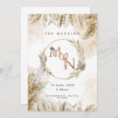 Boho Pampas Grass Wedding Invitation Einladung (Vorne/Hinten)