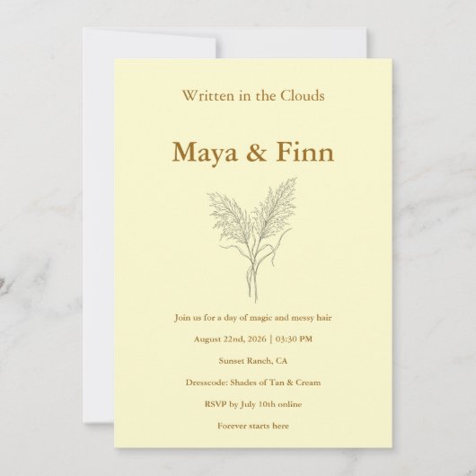 Boho Pampas Grass Wedding Invitation Minimalist Einladung (Vorderseite)