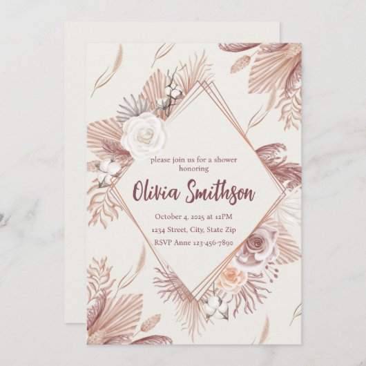 Boho Pampas Grass Wedding Invitation — Terracotta Einladung (Vorne/Hinten)