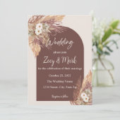Boho Pampas Grass Wedding Invitation — Terracotta Einladung (Stehend Vorderseite)