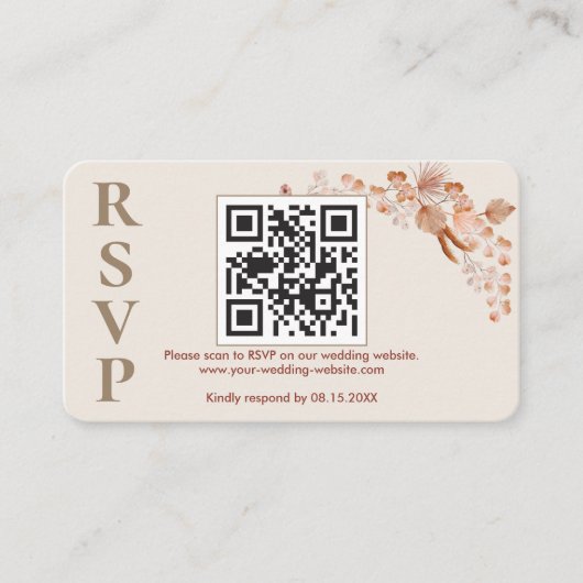 Boho Pampas Grass Wedding Online UAWG QR Code Begleitkarte (Vorderseite)